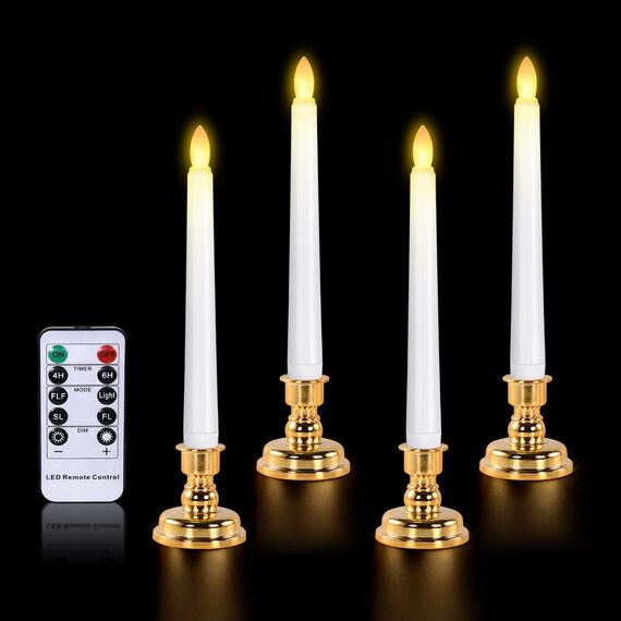 cimetech Flammenlose Kegelkerzen, batteriebetriebenes LED-Kerzenlicht mit ferngesteuerter Zeitschaltuhr und realistische 3D Wick für Abendessen, Kirchen, Tische, Hochzeiten Geburtstagsfeier(4er-Pack)
