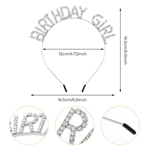 Jeffdad Geburtstag Kronen Mädchen Stirnband, Geburtstag Kopfschmuck Bling Strass Haarband Prinzessin Tiara Happy Birthday Zubehör für Frauen Mädchen Party Weihnachtsdekoration (Silber)