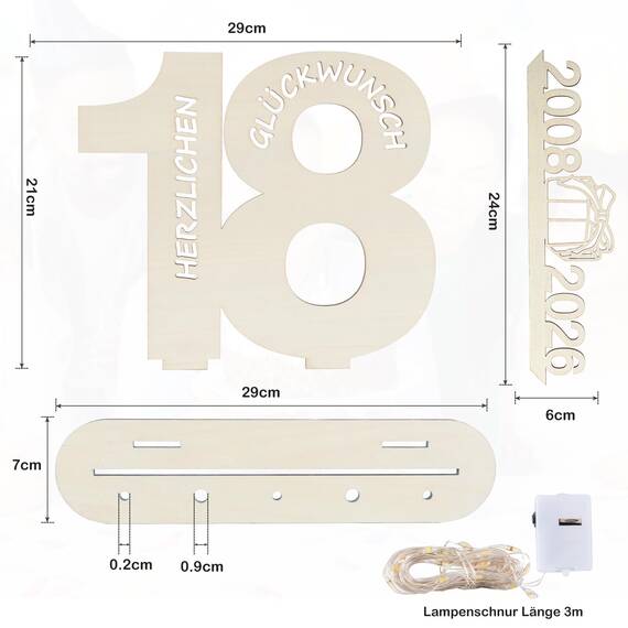 Seutgjie Originelle Geschenk 18. Geburtstag Junge Mädchen 2008-2026, Geldgeschenke Geburtstag 18 mit LED Lichterkette Geschenkpapier, Holz 18 Geburtstag Deko Tischdeko Schild Gästebuch