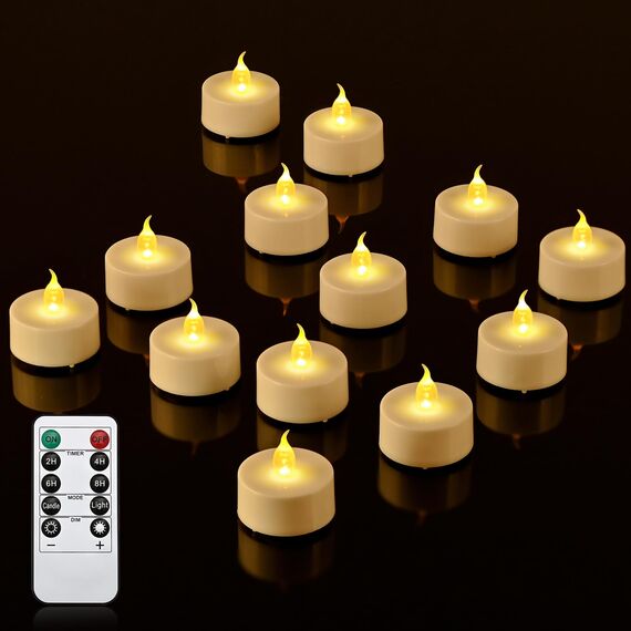 cimetech 12 Led Teelichter mit Timer Fernbedienung Flammenlose Led Kerzen Halloween Deko Teelichter für Zuhause, Zimmer, Tisch, Herbstdeko, Weihnachtsdeko