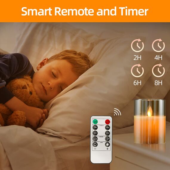 cimetech Flammenlose 3 Led Kerzen Glas mit Fernbedienung Glas Dimmbar Batteriebetriebene LED-Kerzen Set Flackernd Outdoor Led Deko Kerzen Tanzende Flamme Wohnzimmer Deko