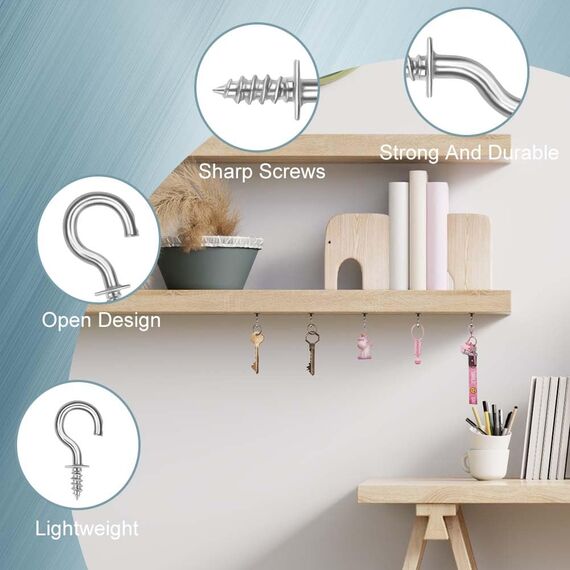 vsshe Schraubhaken Edelstahl, 250 Klein Deckenhaken Wandhaken 1/2 Zoll, für Innen und Außen hängende Pflanzen Kunst Dekorationen Schlüssel Weihnachtsdekoration Schraubhaken