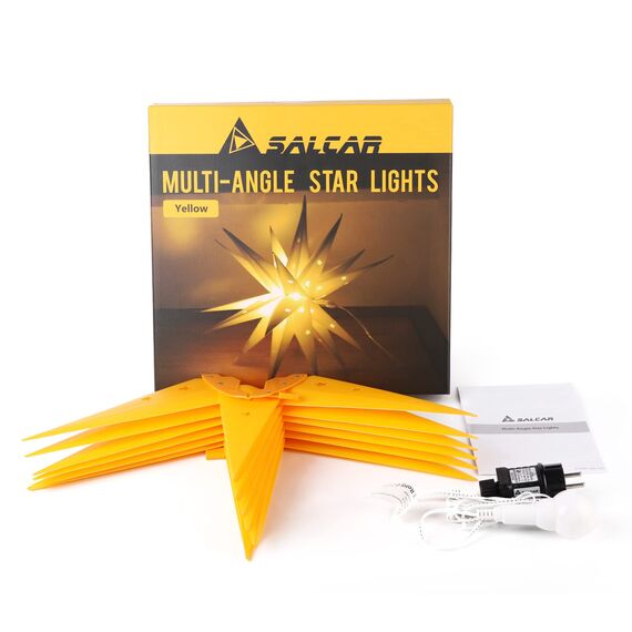 SALCAR 60cm Weihnachtsstern Beleuchtet Außen, 3D Leuchtstern Fenster Innen zum Aufhängen, LED Stern Weihnachtsdekoration Outdoor, Gelb