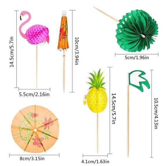 OMIGA 70 Stücke Cocktail Dekoration Drink Dekoration Spieße 3D Flamingo Ananas Papier Palme Geeignet für Partys Geburtstagsbars Getränke Usw (Mehrfarbig)