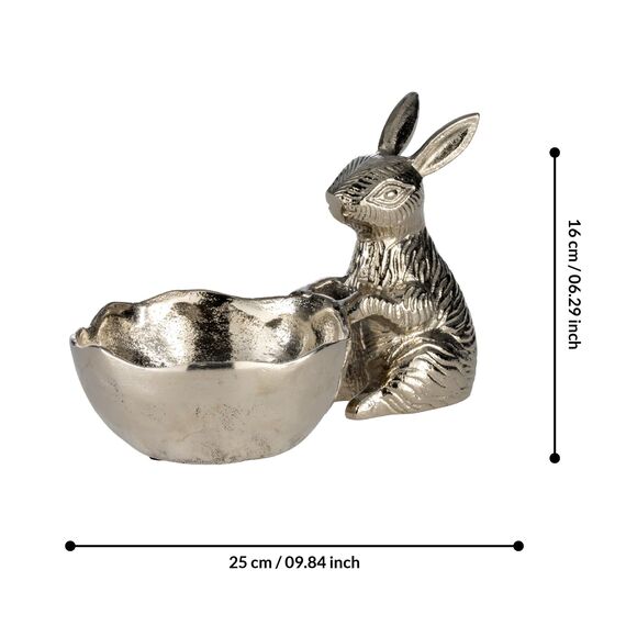 EGLO LIVING Dekoschale Ostern Ambalava, Deko Schale mit Osterhase, Elegante Osterschale zum Dekorieren, Osterdeko aus Aluminium in Silber, 25 x 16 cm