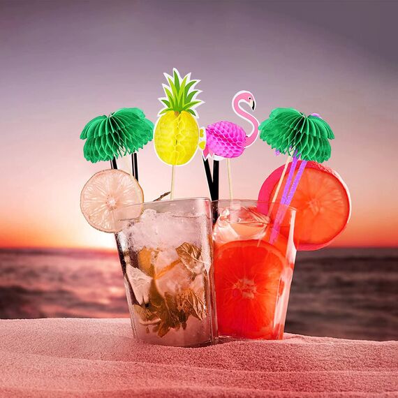 OMIGA 70 Stücke Cocktail Dekoration Drink Dekoration Spieße 3D Flamingo Ananas Papier Palme Geeignet für Partys Geburtstagsbars Getränke Usw (Mehrfarbig)