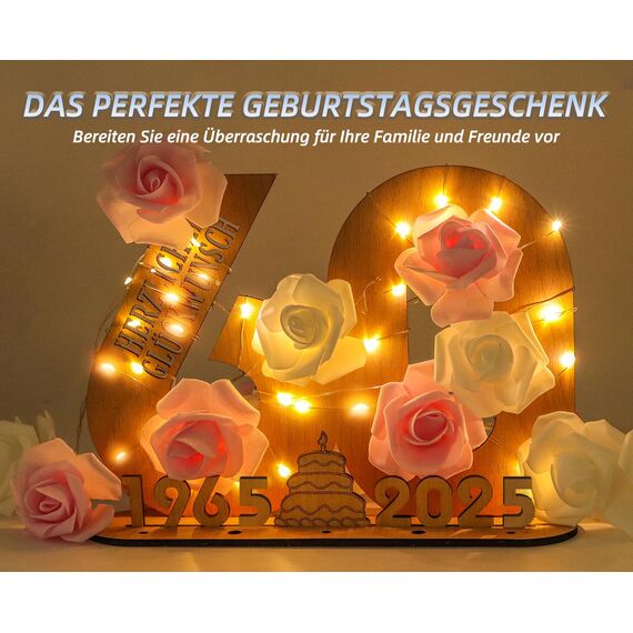 Giftota - 2025 Originelle 20 Geburtstag Geschenk Frauen & Männer - 20 Porzellanhochzeit - Geldgeschenke 20 mit LED Lichterkette Ständer - Holz-Schild Gästebuch - 20 Geburtstag Deko -Hochzeitsgeschenke