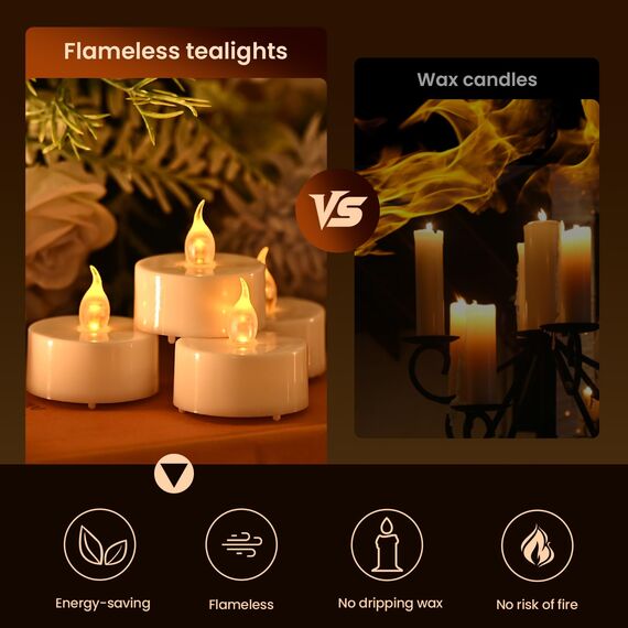 cimetech 12 Led Teelichter mit Timer Fernbedienung Flammenlose Led Kerzen Halloween Deko Teelichter für Zuhause, Zimmer, Tisch, Herbstdeko, Weihnachtsdeko