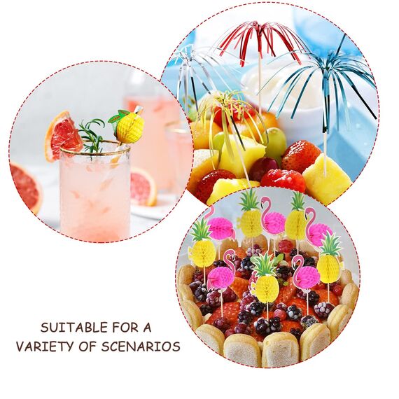 OMIGA 150 Stück Cocktail Deko Schirmchen Feuerwerk Palmen Ananas Flamingo Cocktail Picks Strohfarben Mischen EIS Spieße Deko für Cocktail Sommer Party Drink Dekoratione (Gemischte Farben)