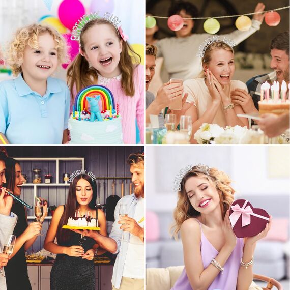 Jeffdad Geburtstag Kronen Mädchen Stirnband, Geburtstag Kopfschmuck Bling Strass Haarband Prinzessin Tiara Happy Birthday Zubehör für Frauen Mädchen Party Weihnachtsdekoration (Silber)