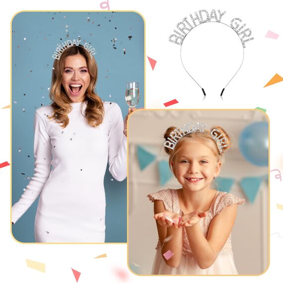 Jeffdad Geburtstag Kronen Mädchen Stirnband, Geburtstag Kopfschmuck Bling Strass Haarband Prinzessin Tiara Happy Birthday Zubehör für Frauen Mädchen Party Weihnachtsdekoration (Silber)