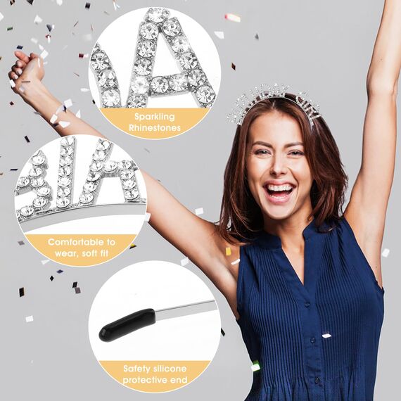 Jeffdad Geburtstag Kronen Mädchen Stirnband, Geburtstag Kopfschmuck Bling Strass Haarband Prinzessin Tiara Happy Birthday Zubehör für Frauen Mädchen Party Weihnachtsdekoration (Silber)