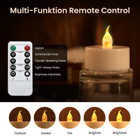 cimetech 12 Led Teelichter mit Timer Fernbedienung Flammenlose Led Kerzen Halloween Deko Teelichter für Zuhause, Zimmer, Tisch, Herbstdeko, Weihnachtsdeko