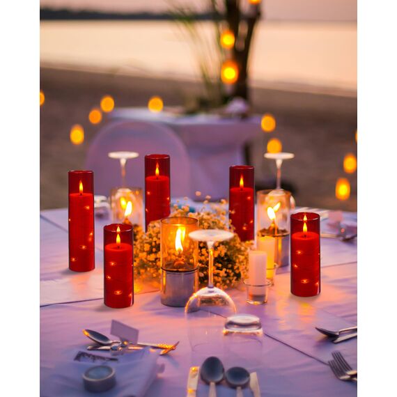 Da by LED Kerzen mit Eingelassener Lichterkette，Batteriebetriebene Kerzen mit Fernbedienung und 24 Stunde Timer，Flackernde Led Kerzen Für Weihnachtsdekoration,Heimdekoration(rot, 5er-Set)