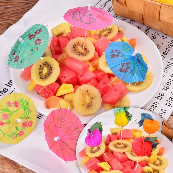 OMIGA 150 Stück Cocktail Deko Schirmchen Feuerwerk Palmen Ananas Flamingo Cocktail Picks Strohfarben Mischen EIS Spieße Deko für Cocktail Sommer Party Drink Dekoratione (Gemischte Farben)