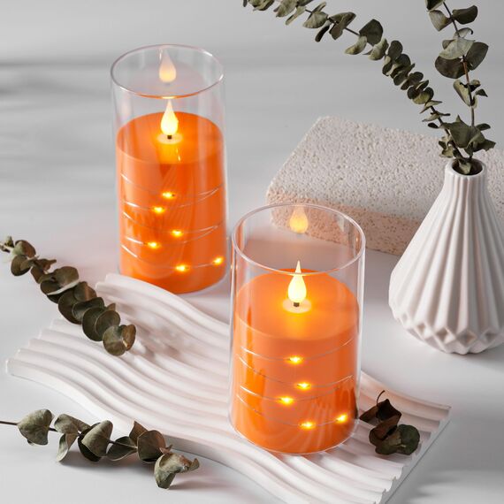 Da by Flammenlose Kerzen, Orange Licht String Kerzen,Batterie Kerzen