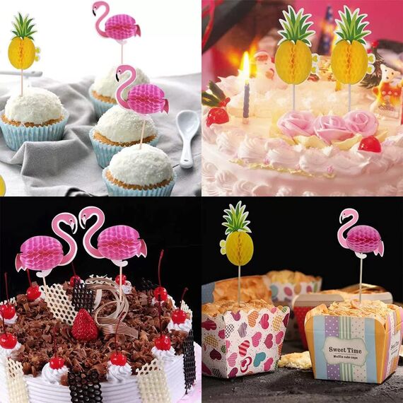 OMIGA 70 Stücke Cocktail Dekoration Drink Dekoration Spieße 3D Flamingo Ananas Papier Palme Geeignet für Partys Geburtstagsbars Getränke Usw (Mehrfarbig)