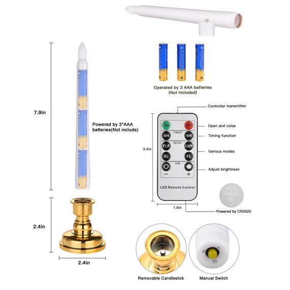 cimetech Flammenlose Kegelkerzen, batteriebetriebenes LED-Kerzenlicht mit ferngesteuerter Zeitschaltuhr und realistische 3D Wick für Abendessen, Kirchen, Tische, Hochzeiten Geburtstagsfeier(4er-Pack)