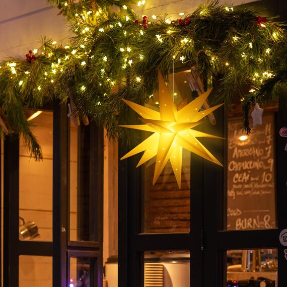 SALCAR 60cm Weihnachtsstern Beleuchtet Außen, 3D Leuchtstern Fenster Innen zum Aufhängen, LED Stern Weihnachtsdekoration Outdoor, Gelb
