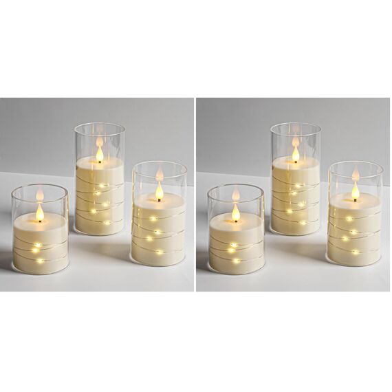 Da by LED-Kerzen, weiß-Lichterkettenkerzen, Batteriekerzen, mit eingebetteten Lichterketten 3-teilige flammenlose Kerzen(Batterie nicht im Lieferumfang enthalten) (Packung mit 2)