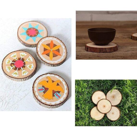 Unlackierte Holzscheiben mit Baumrinde 30 Stück 6cm-7cm Scheibenuntersetzer Holzuntersetzer Bastelset Kreise Basteln Weihnachtsschmuck Basteln mit Rinde für Handwerk rustikale Hochzeit