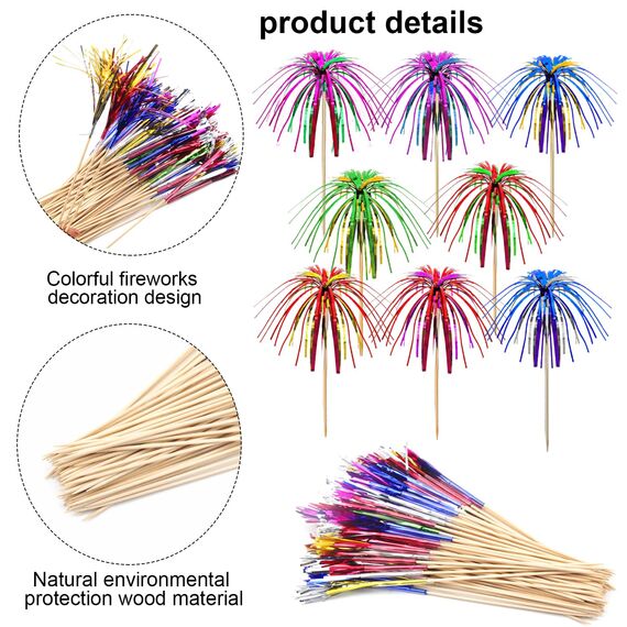 OMIGA Cocktail Deko Cocktailspieße 100 Stück Cocktail Picks Feuerwerk Sticks Eislametta Cocktailspieße für Party Dekorationen Zahnstocher Palme Geburtstagsbars Supplies Mehrfarbig