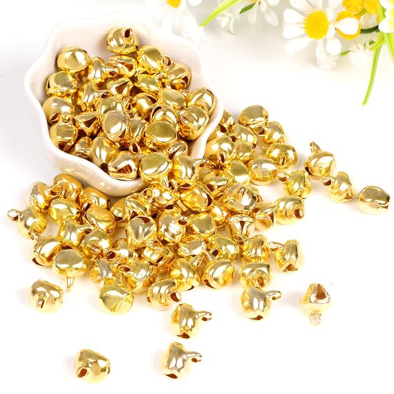 Kleine Glocken zum Basteln, 100 Stück Jingle Bells, 12 mm Glöckchen Gold, Mini-Glöckchen Weihnachtsschmuck für Schmuckherstellung Weihnachten Dekoration DIY (Gold)