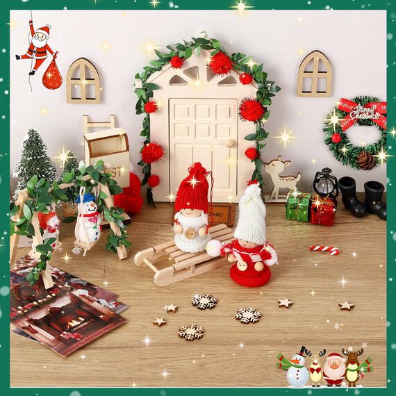 Fulasofia Wichteltür Set 74 PCS, Wichtel Zubehör Weihnachten, Wichtel Baustelle Set, Weihnachtswichtel Set, Miniatur Wichtel Zubehör, Weihnachtsdekoration mit Wichtel Schablone, Fußabdrücke, Schaukelt