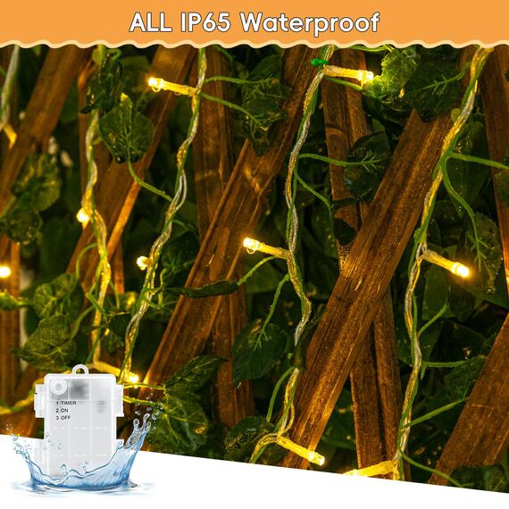 Gcstnn LED Lichterkette Efeu Künstlich, 5M 50LED Grüne Efeu-Lichterkette Girlande, IP65 Wasserdicht Batteriebetrieben mit Timing-Funktion, für Hängend Pflanzen, Zimmer, Wand, Weihnachtsdekoration.