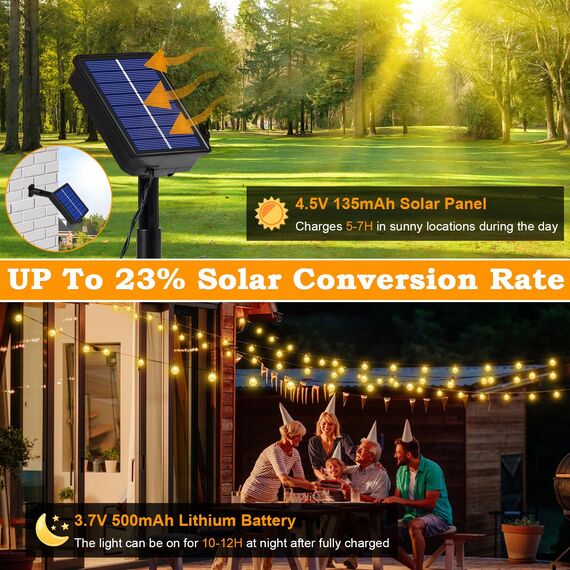 Lichterkette Außen Solar Wetterfest, 100 LED 3M+15M 8 Modi IP65 Warmweiß Outdoor Solarlichterkette Aussen Wetterfeste Lampions Kristallkugel für Balkon Deko Terrassen Garten Weihnachten Party Zuhause