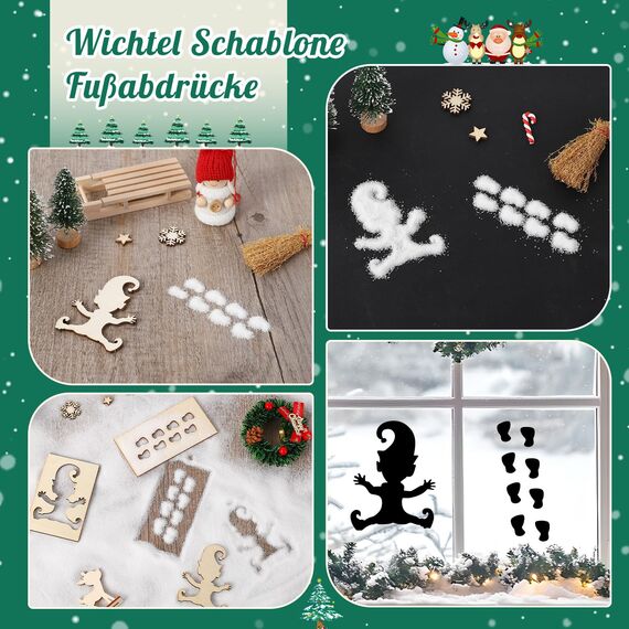 Fulasofia Wichteltür Set 74 PCS, Wichtel Zubehör Weihnachten, Wichtel Baustelle Set, Weihnachtswichtel Set, Miniatur Wichtel Zubehör, Weihnachtsdekoration mit Wichtel Schablone, Fußabdrücke, Schaukelt