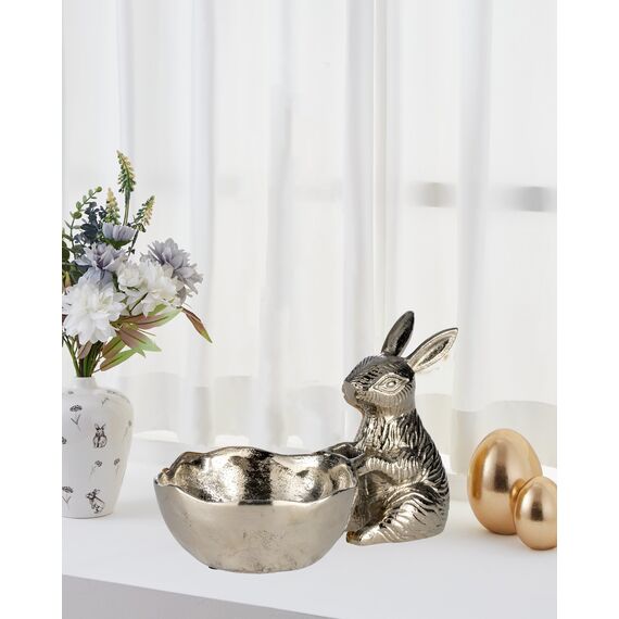 EGLO LIVING Dekoschale Ostern Ambalava, Deko Schale mit Osterhase, Elegante Osterschale zum Dekorieren, Osterdeko aus Aluminium in Silber, 25 x 16 cm
