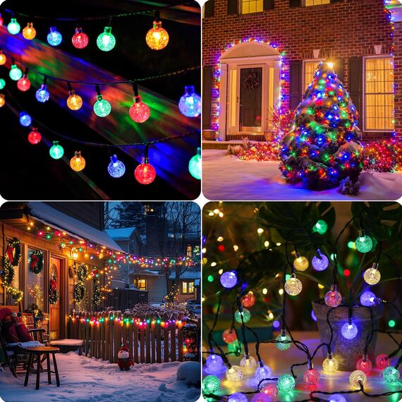 Goffii Lichterkette Außen Solar Wetterfest, 60 LED 3M + 10,2M 8 Modi IP65 Bunt Solarlichterkette aussen Wetterfest Solar Lampions für Balkon Deko Terrassen Garten Bäume Weihnachten Festival Party