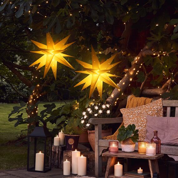 SALCAR 60cm Weihnachtsstern Beleuchtet Außen, 3D Leuchtstern Fenster Innen zum Aufhängen, LED Stern Weihnachtsdekoration Outdoor, Gelb