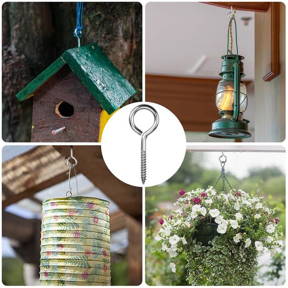 HATANSE 10 Stück Ösenschraube Edelstahl M6 x 80mm Heavy Duty Schraubösen, Große Ringschrauben Ösenhaken Schraubhaken für Hängematten, Markisen, Schaukelstühle, Festkabel, Blumenampel, Silber