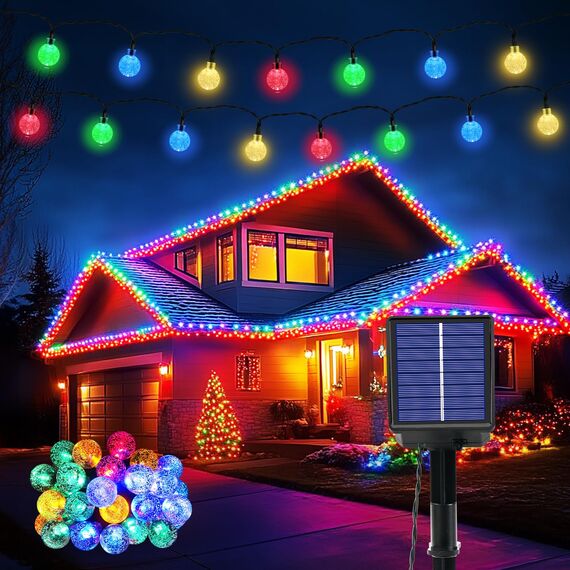 Lichterkette Außen Solar Wetterfest, 30 LED 3M + 5,1M 8 Modi IP65 Bunt Outdoor Solarlichterkette Aussen Wetterfest Solar Lampions für Balkon Terrassen Garten Bäume Weihnachten Partys Dekorationen