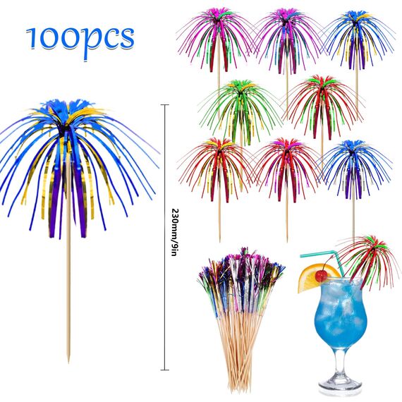 OMIGA Cocktail Deko Cocktailspieße 100 Stück Cocktail Picks Feuerwerk Sticks Eislametta Cocktailspieße für Party Dekorationen Zahnstocher Palme Geburtstagsbars Supplies Mehrfarbig