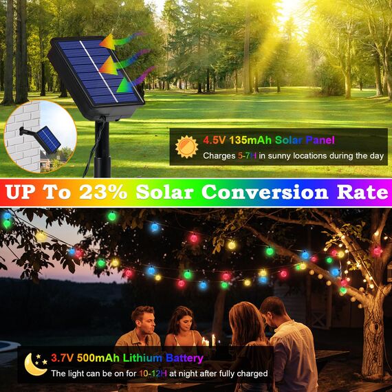 Lichterkette Außen Solar Wetterfest, 100 LED 3M +15M 8 Modi IP65 Solarlichterkette Bunt Kristall Kugeln Außen/Innen Lichter Beleuchtung für Balkon Terrassen Garten Bäume Weihnachten Partys Fenster