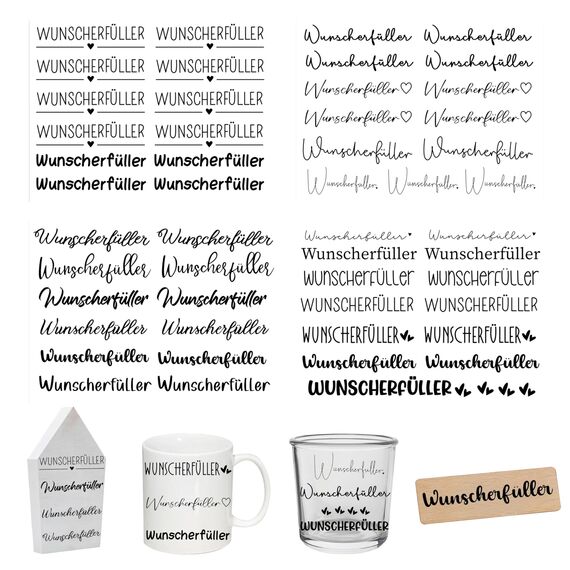 FloraVigo Rub On Sticker ca.A5 19x14cm-Spruch Deko zum Geburtstag, Keraflott, Hochzeit, Zuhause, Wischfolie für Möbel, Glas, Holz, Fotoalbum, DIY Deko, Aufkleberästhetik(4PCS) (Wish fulfillment)