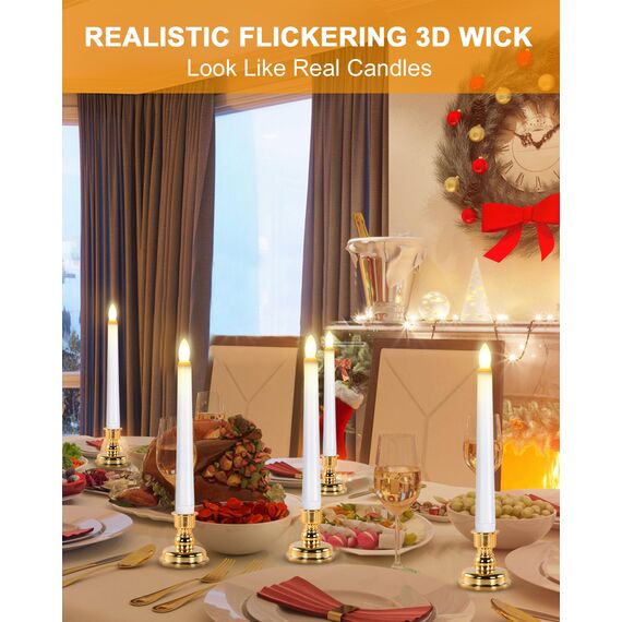cimetech Flammenlose Kegelkerzen, batteriebetriebenes LED-Kerzenlicht mit ferngesteuerter Zeitschaltuhr und realistische 3D Wick für Abendessen, Kirchen, Tische, Hochzeiten Geburtstagsfeier(4er-Pack)