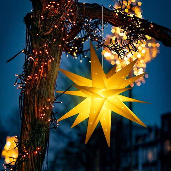 SALCAR 60cm Weihnachtsstern Beleuchtet Außen, 3D Leuchtstern Fenster Innen zum Aufhängen, LED Stern Weihnachtsdekoration Outdoor, Gelb