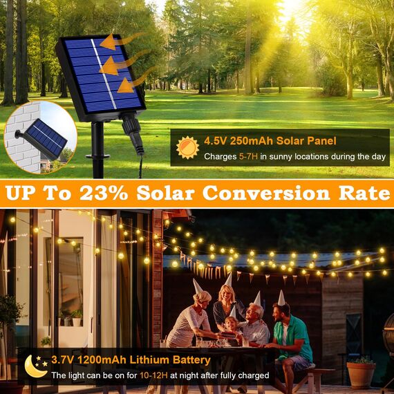 Lichterkette Außen Solar Wetterfest, 200 LED 3M+ 24M 8 Modi IP65 Warmweiß Outdoor Solarlichterkette Aussen Wetterfeste Lampions Kristallkugeln für Balkon Deko Terrassen Garten Weihnachten Partys