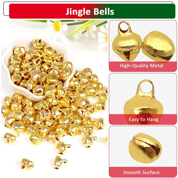 Kleine Glocken zum Basteln, 100 Stück Jingle Bells, 12 mm Glöckchen Gold, Mini-Glöckchen Weihnachtsschmuck für Schmuckherstellung Weihnachten Dekoration DIY (Gold)