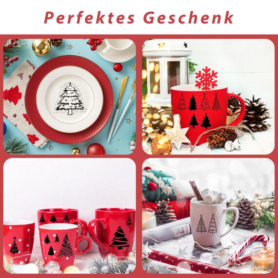 FloraVigo Rub On Sticker ca.A5 19x14cm-Abwischbare Folie für Weihnachtsdekoration, Keraflott, Zuhause, Möbel, Glas, Holz, Fotoalbum, DIY-Dekoration, Aufkleberästhetik(4PCS) (TANNENBAUM)