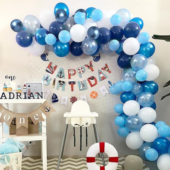 Luftballons Blau 60 Stück 12 zoll, Blaue Ballons Navy Pastell Blau Hellblau Latex Luftballons Metallic Konfetti Ballons Set für Mann Geburtstag Hochzeit Weihnachten Abschluss Party Deko