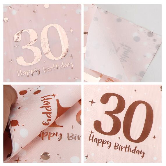 Servietten 30. geburtstag, 30 Stück Rosa Geburtstags Servietten, Happy Birthday 30 Servietten, 3-Lagig Milestone 30 Tischdekoration Papierservietten für Frau Geburtstag Feiern Party Jubiläum