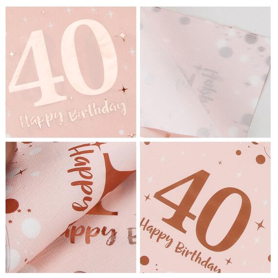 Servietten 40. geburtstag, 30 Stück Rosa Geburtstags Servietten, Happy Birthday 40 Servietten, 3-Lagig Milestone 40 Tischdekoration Papierservietten für Frau Geburtstag Feiern Party Jubiläum