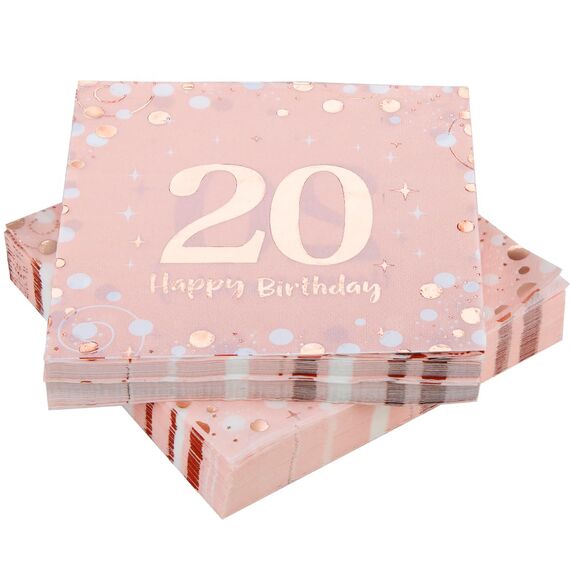 Servietten 20. geburtstag, 30 Stück Rosa Geburtstags Servietten, Happy Birthday 20 Servietten, 3-Lagig Milestone 20 Tischdekoration Papierservietten für Junge mädchen Geburtstag Feiern Party Jubiläum