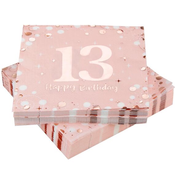 Servietten 13. geburtstag, 30 Stück Rosa Geburtstags Servietten, Happy Birthday 13 Servietten, 3-Lagig Milestone 13 Tischdekoration Papierservietten für mädchen Geburtstag Feiern Party Jubiläum
