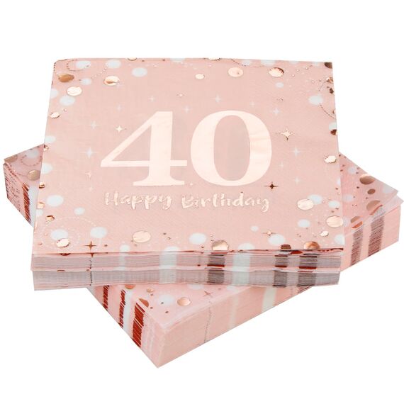 Servietten 40. geburtstag, 30 Stück Rosa Geburtstags Servietten, Happy Birthday 40 Servietten, 3-Lagig Milestone 40 Tischdekoration Papierservietten für Frau Geburtstag Feiern Party Jubiläum